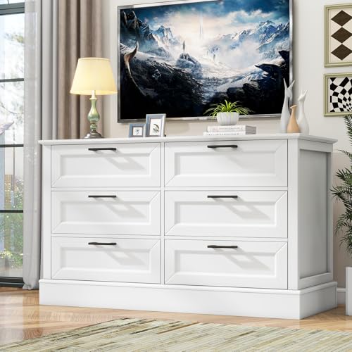 White Dresser for Bedroom with 6 Drawer