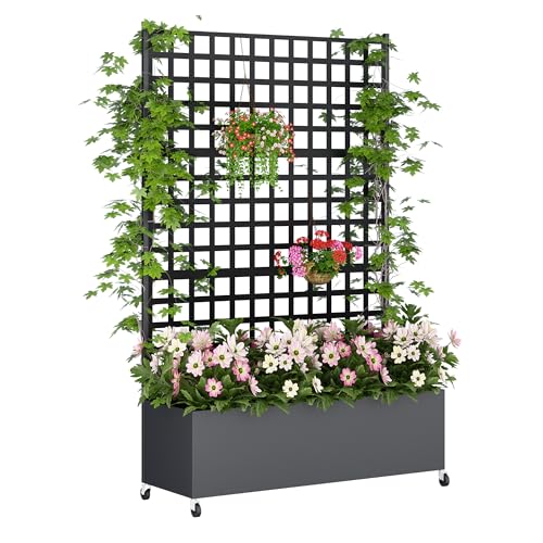 Metal Planter Box with Trellis Privacy Screen