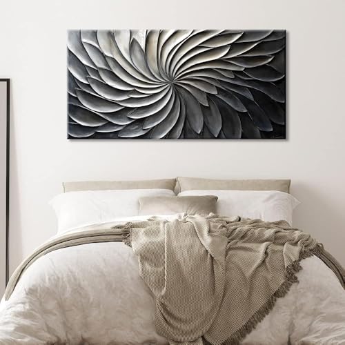 Abstract Black and White Wall Art for Living Room Modern Canvas Print Painting Lines Flower Floral Large Artwork Bedroom Home Office Wall Décor