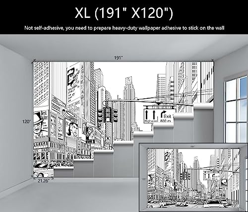 Black and White New York City Mural Wallpaper for Bedroom