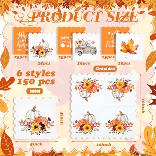 150 Pcs Fall Paper Napkins for Decoupage 5 x 5 Inches