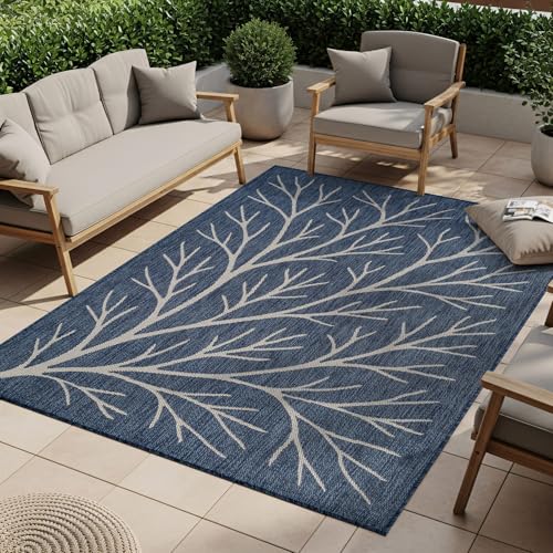 Washable Indoor Outdoor Rug 9x12 Modern Area Rugs Branch Pattern Non Shedding Waterproof Easy Clean Patio Deck Porch Living Room Bedroom Garden RV (108 Sq Ft)