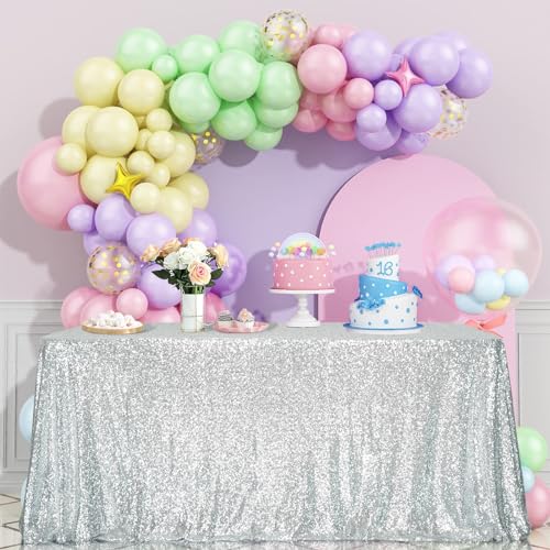 Sequin Tablecloth 60x102 Inch Silver for Disco Wedding Party