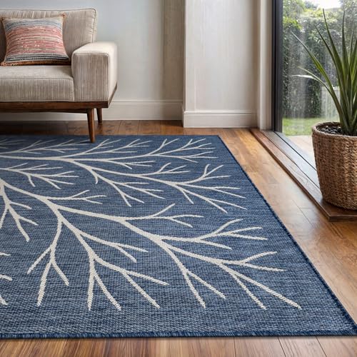Washable Indoor Outdoor Rug 6x9 Modern Area Rugs Branch Pattern Non Shedding Waterproof Easy Clean Patio Deck Porch Living Room Bedroom Garden RV (54 Sq Ft)