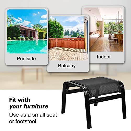 Patio Footstools Outdoor Foot Rest Aluminum Ottomans Portable Seat Wicker Furniture Stackable Ottoman 2 Pieces Black (2 Count)