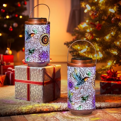 2Pack Solar Lanterns Outdoor Waterproof Hummingbird Garden Gifts for Mom (2 Count)