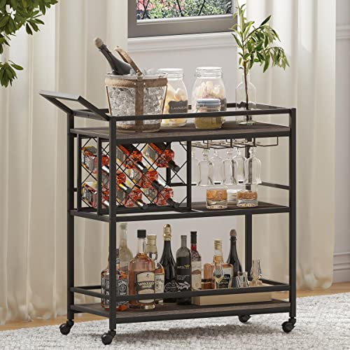 Bar Cart for The Home with Wine Rack and Glasses Holder