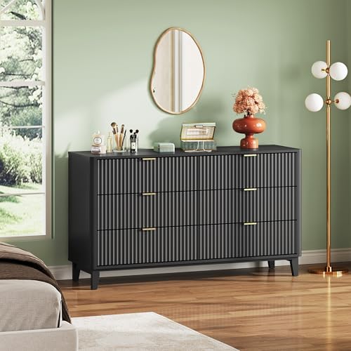 Fluted Dresser for Bedroom with 6 Drawers