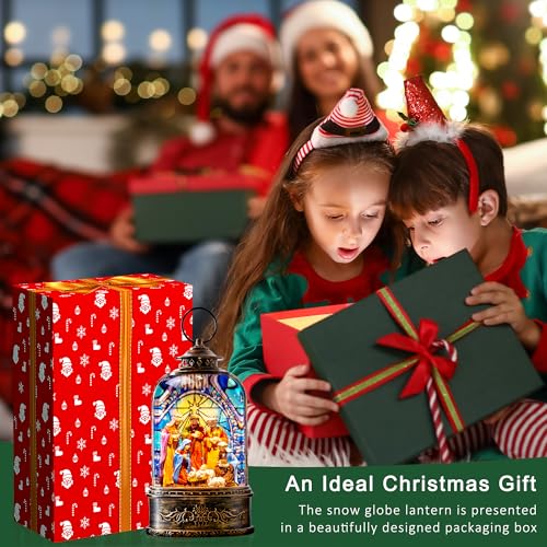 Christmas Snow Globe Water Lantern with Nativity Scene Battery Operated or USB Powered Musical Lighted Holiday Decoration for Tabletop Display for Family and Friends