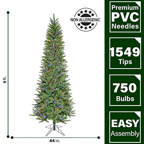 9 ft. Winter Falls Slim Christmas Tree with 8 Function Dual Multicolor & Warm White LED Lights