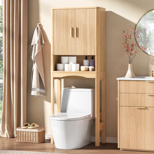 Farmhouse Over Toilet Storage Cabinet with 2 Fluted Doors