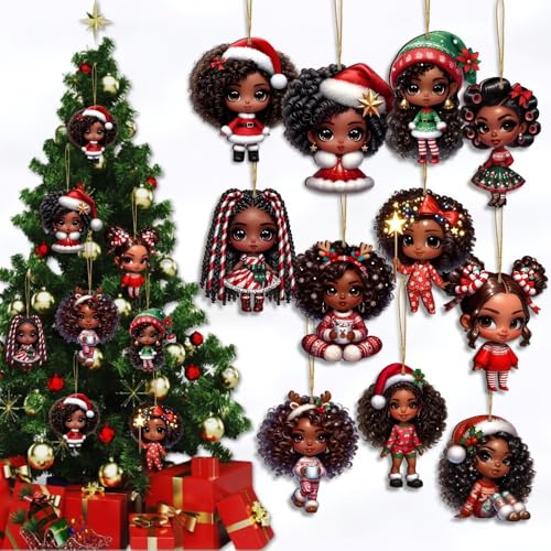 16 Pcs African American Girl Christmas Ornaments (16 Count)