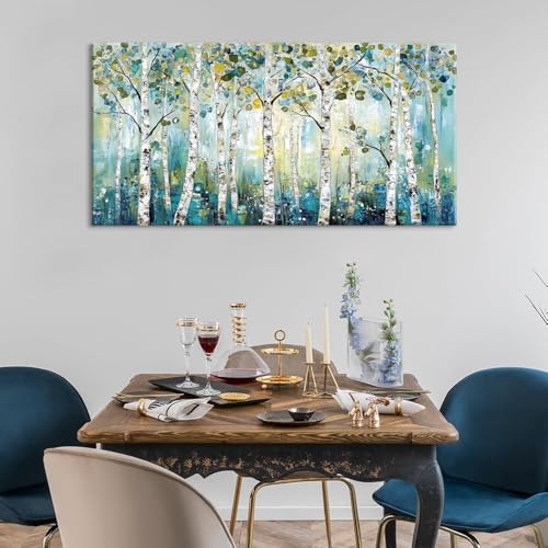 Abstract Teal Grove Canvas Paintings Prints Modern Tree Wood Artwork Decor Wall Art for Living Room Bedroom Offices