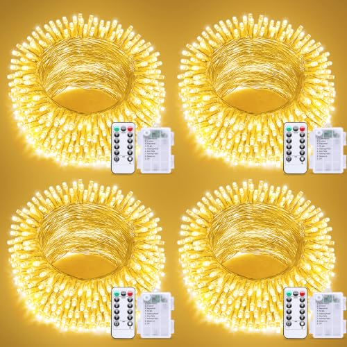4Pack Christmas String Lights Battery Operated with Remote Control (100 Count)