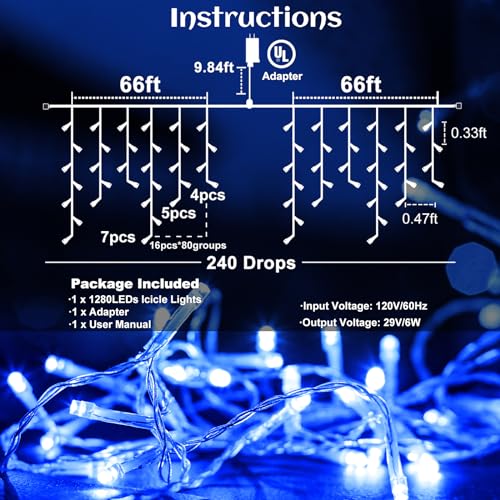 132ft Icicle Lights for Outside