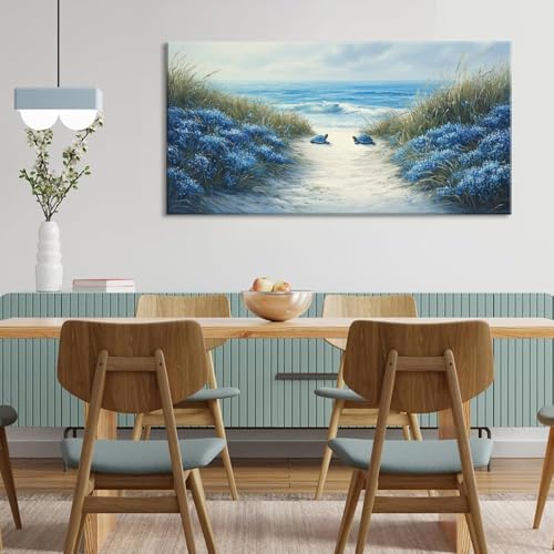 Romantic Beach Wall Art for Living Room Blue Sea Turtle Lovers Canvas Painting Prints Ocean Sandy Romance Flowers Large Bedroom Office Decor Artwork