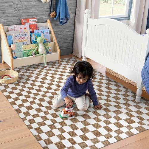 4x6 Area Rug Washable Modern Checkered Rug for Kids Room (24 Sq Ft)