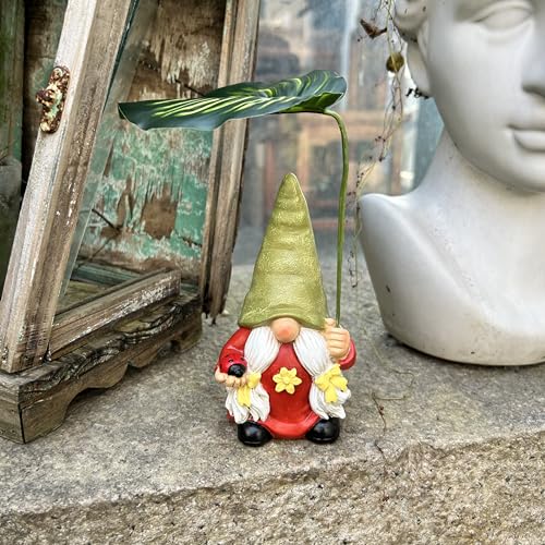 Garden Female Gnome Statue Decoration with Leaf Umbrella