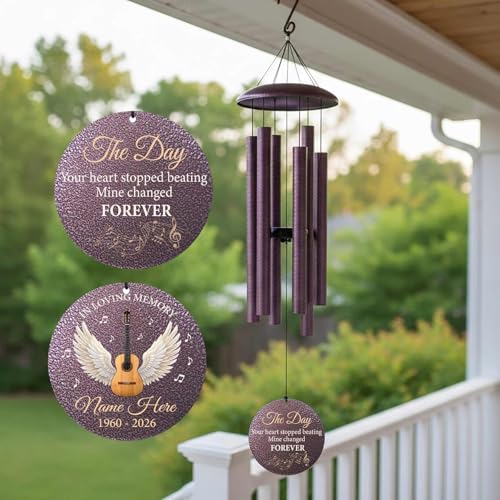 Personalized Guitar Memorial Wind Chimes for Loss of Loved One