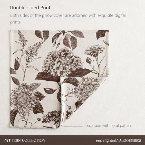 Set of 2 Linen Floral Throw Pillow Covers Neutral Vintage Print Decorative Cushion Covers Farmhouse Boho Home Decor for Sofa Chair Couch Bedroom Living Room (2 Count)