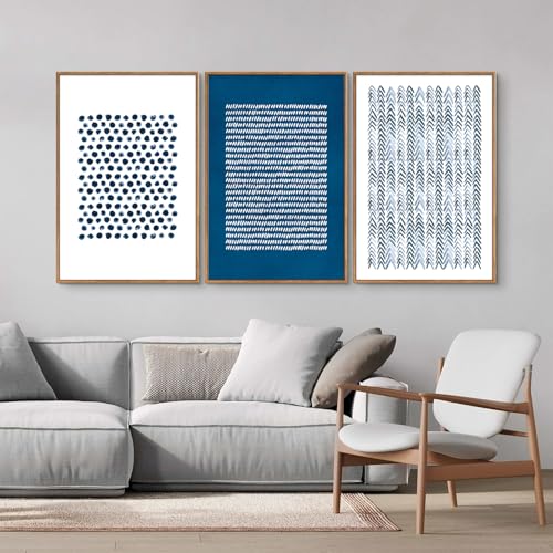 Navy Blue and White Framed Canvas Wall Art Set (3 Count)