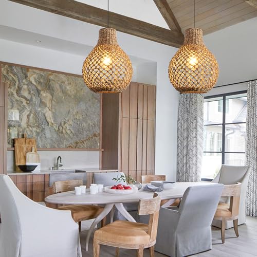 2 Pack Rattan Pendant Light Wicker Hanging Light Fixture (2 Count)