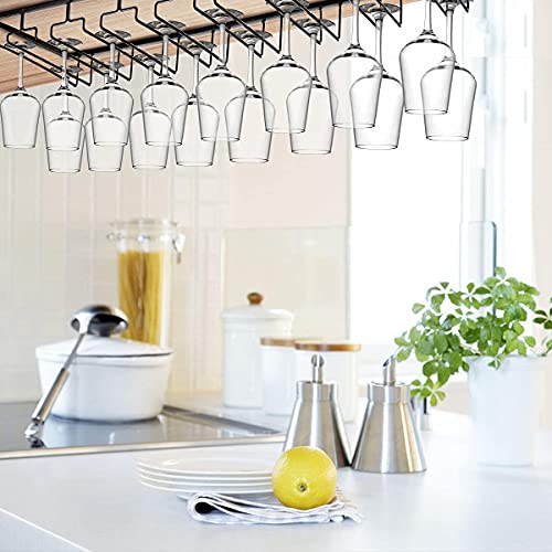 8 Row Wine Glass Rack Under Cabinet Large Capacity