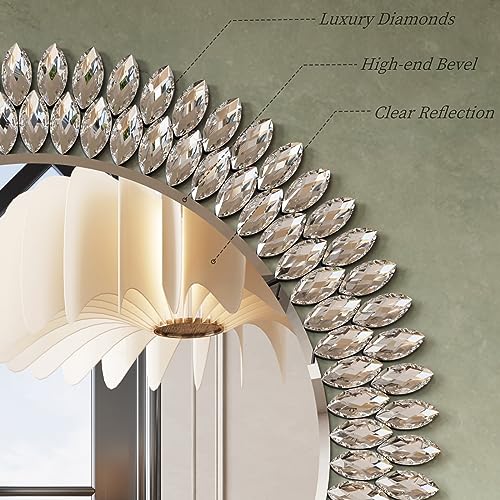 26" Jeweled Luxury Round Decorative Wall Mirror