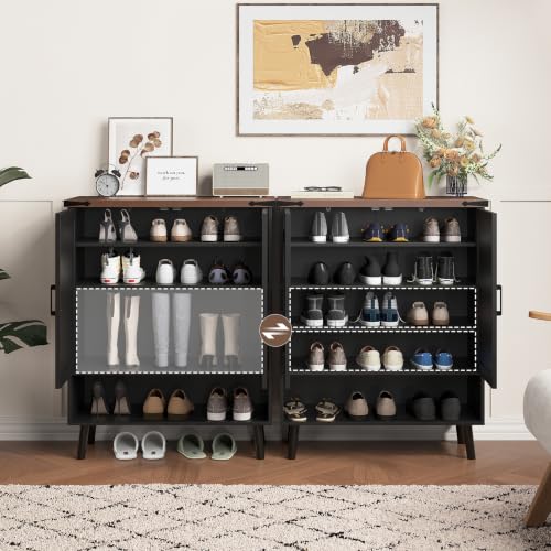 34" Tall Farmhouse Shoe Storage Cabinet with Barn Doors