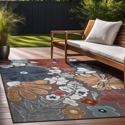 Outdoor Rug 10x14 Large Modern Floral Tropical Area Rugs for Outdoor and Indoor Patio Easy to Clean Non Shedding Living Room Porch Garden Washable Outside Carpet