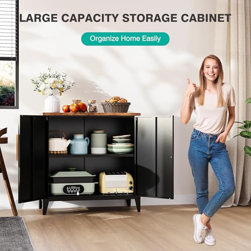 Black Storage Cabinet with Doors and Shelves