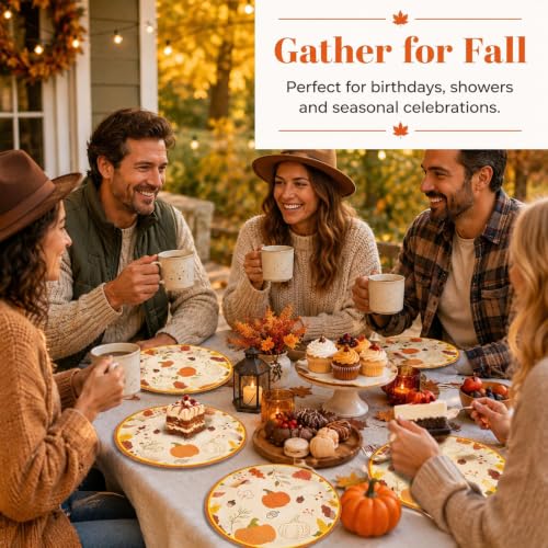 Fall Paper Plates 50 Pack Thanksgiving Day Party Dessert Plates (50 Count)