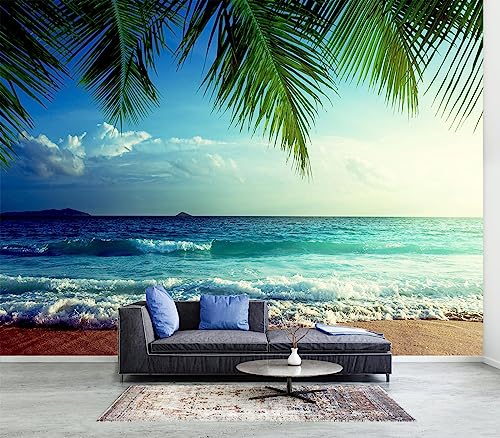 Ocean Mural Wallpaper Large Beach Landscape Wall Mural for Bathroom (99.2 Sq Ft)