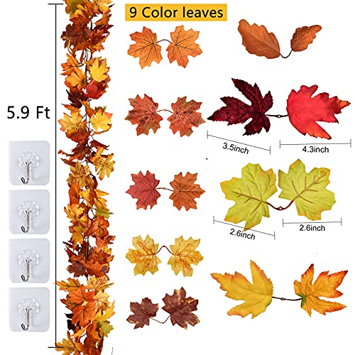 2 Pack Fall Maple Leaf Hanging Vine Garland Artificial Autumn Foliage Thanksgiving Decor for Home Wedding Fireplace Party Christmas (2 Count)