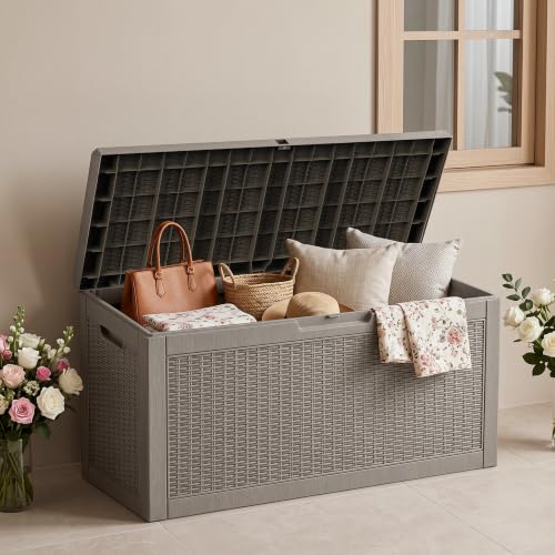 60 Gallon Outdoor Storage Box Waterproof Lockable Resin with Side Handles