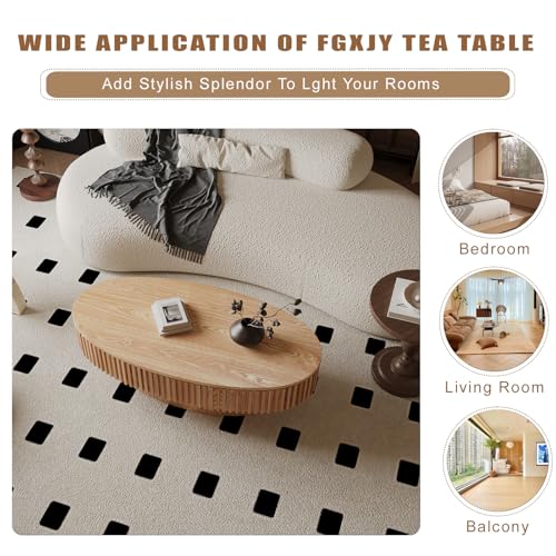 Oval Coffee Table with Storage Modern Coffee Table with Solid Wood Veneered