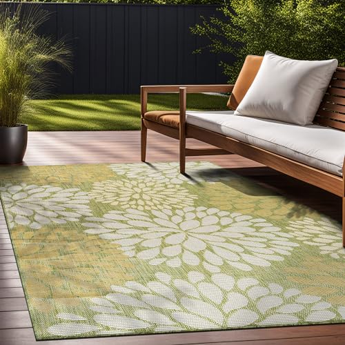 Outdoor Rug 9x12 Modern Exotic Tropical Leaf Area Rugs for Indoor and Outdoor Patio Deck Porch Garden Water Resistant Washable Outside Carpet
