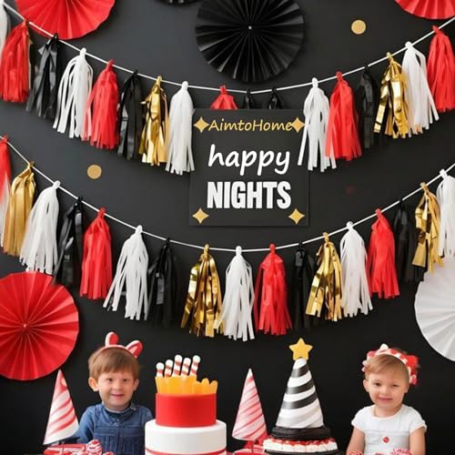 Red Black White Gold Paper Tassel (20 Count)