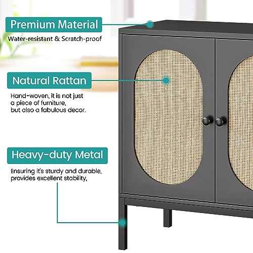 Rattan Buffet Cabinet with Doors and Shelves