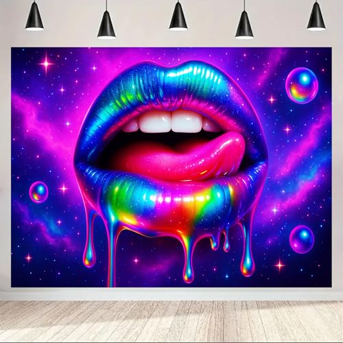 Blacklight Tapestry Lips Galaxy Room Wall Art 78 x 59 Inch
