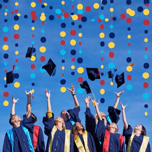 Red Blue Yellow Party Decorations Circle Dots Garland Hanging Paper Polka Dot Streamer for Carnival Circus Clown Fiesta Festivals Birthday Wedding Bridal Shower Wedding Shower Party Supplies