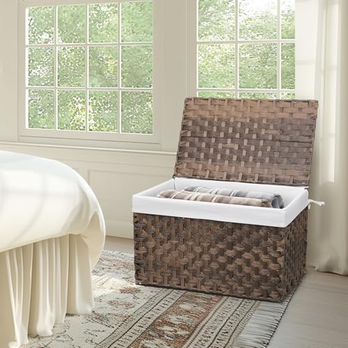 Large Wicker Storage Basket with Lid