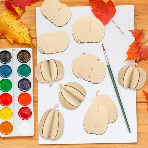 DIY Fall 3D Pumpkins Wood Crafts to Paint (24 Count)
