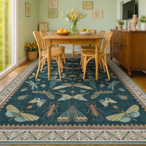 Insect Print Washable 8x10 Living Room Rug (80 Sq Ft)