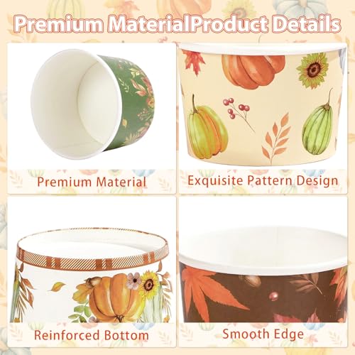 120Pcs Fall Ice Cream Cups 12 oz Disposable Autumn Pumpkin Maple Leaves Paper Dessert Snack Soup Bowls Fall Green Orange Yogurt Cup Container for Hot or Cold Food Thanksgiving Harvest Party Supplies (120 Count)