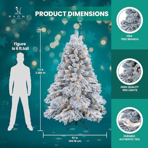 7.5ft Artificial Prelit Snow Flocked Christmas Tree