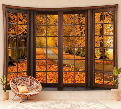 Vintage Window Fall Tapestry Wall Hanging