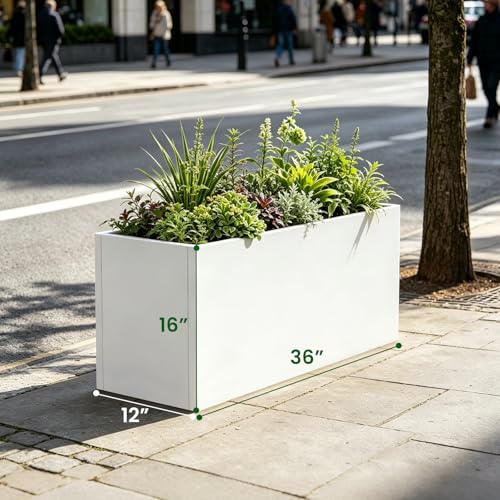 Metal Planter Box 36" L x 12" W x 16" H White Steel Outdoor Planter Box