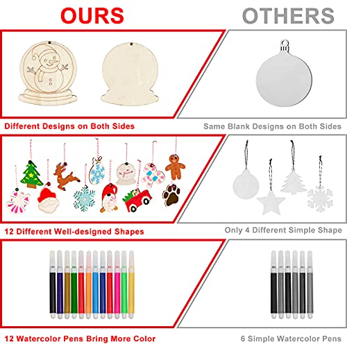 60PCS DIY Wooden Christmas Ornaments