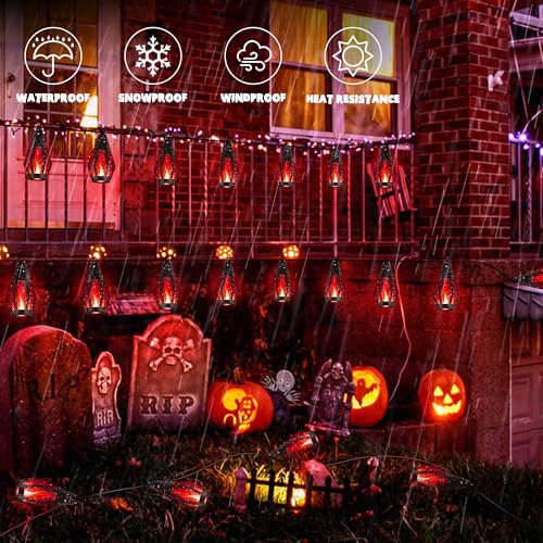27FT 10 LED Solar Flame Halloween String Lights Outdoor
